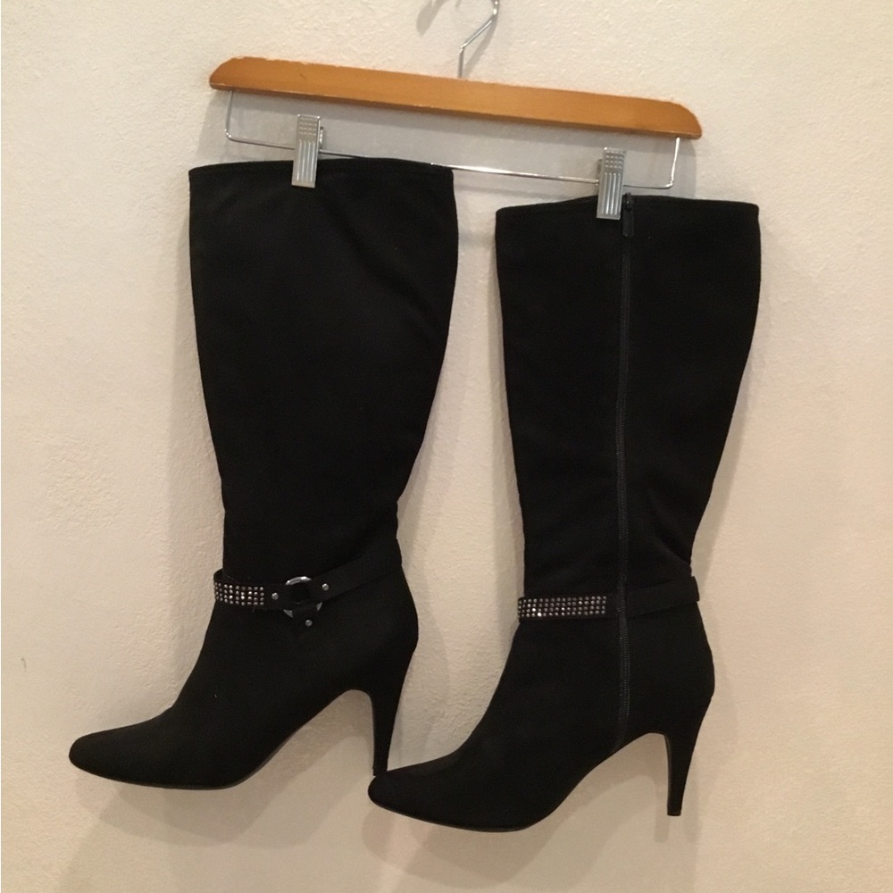 Impo black suede fabric boots size 9 EUC